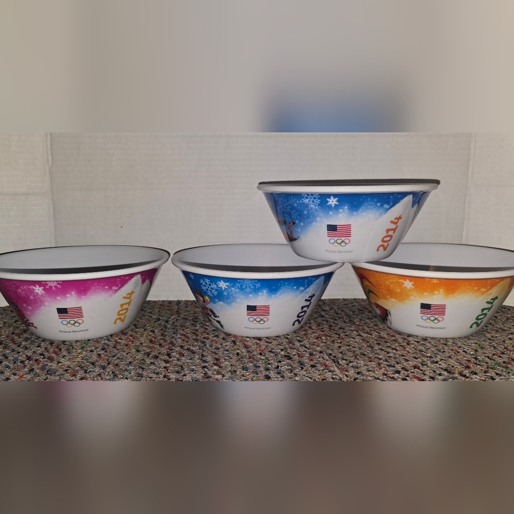 2014 Olympics Kellogg's Cereal Bowl LOT of 4 Bowls Corny Snap Pop Tony Tiger Sun